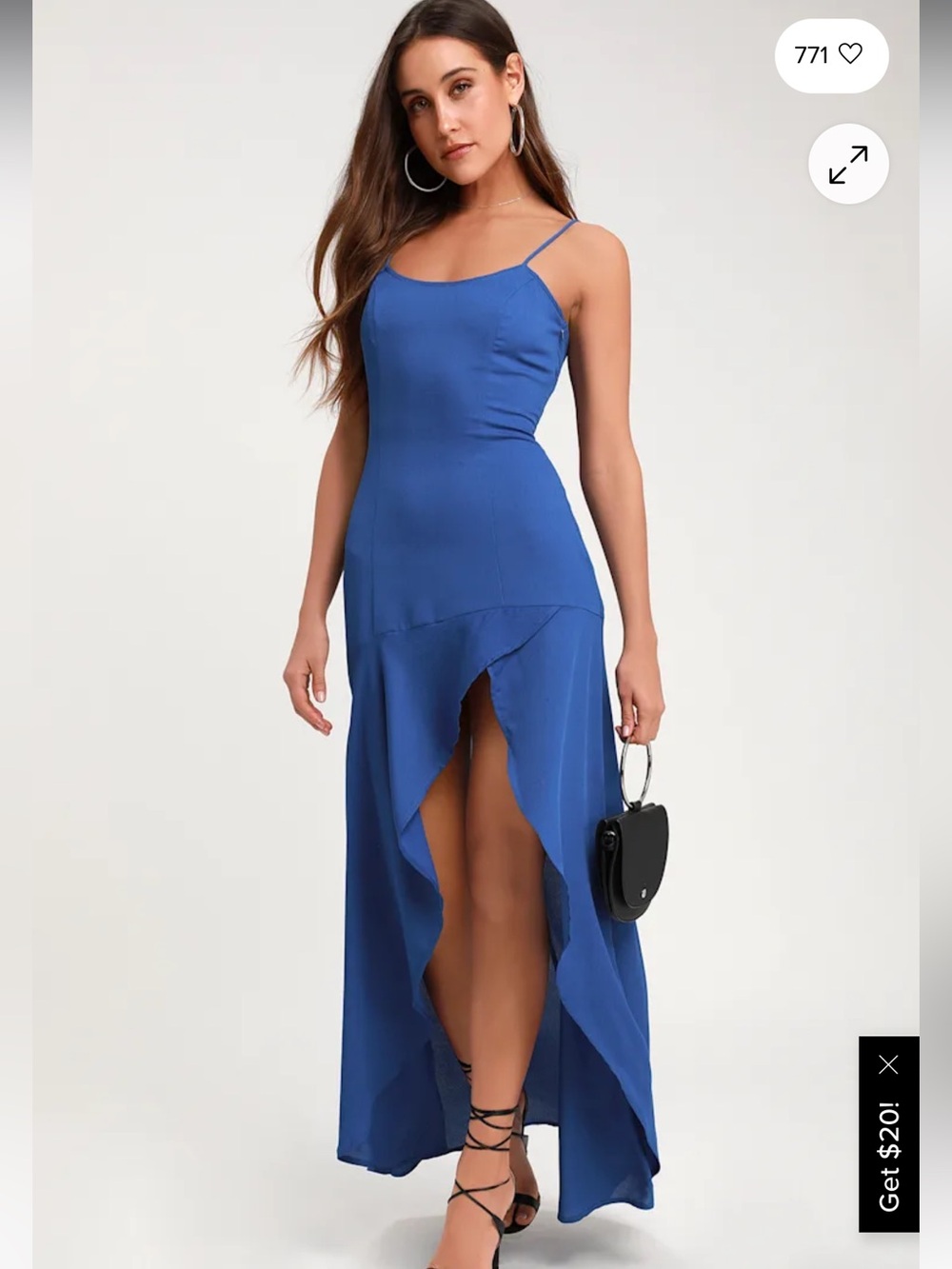Lulu's Irresistible Cobalt Blue Ruffled High-Low Maxi Dress Size
